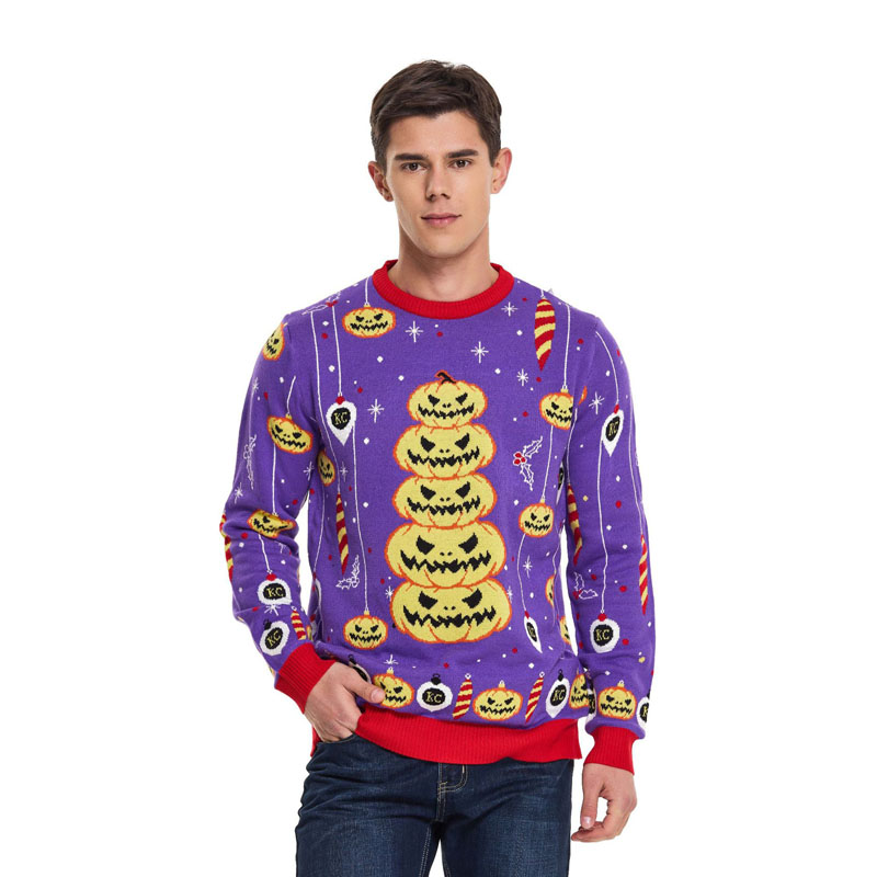 Pull homme à col rond à la citrouille d'Halloween