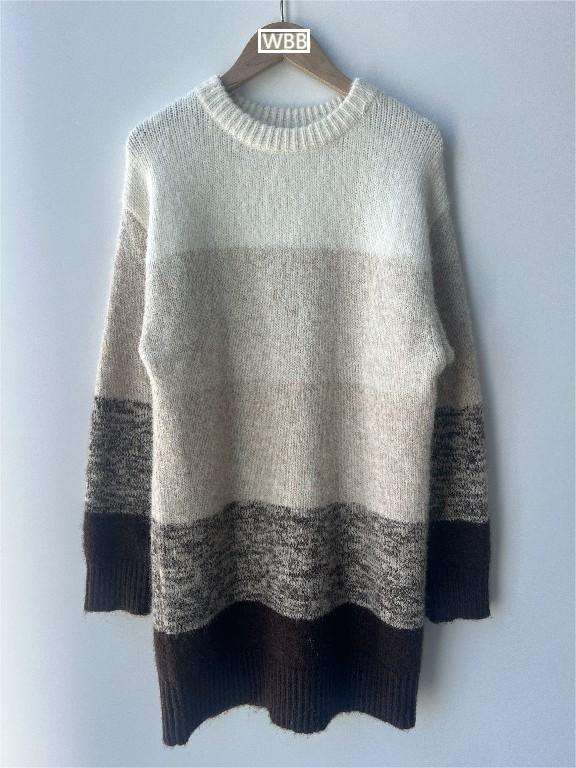 Femmes de pull en tricot à rayures en coton long en coton
