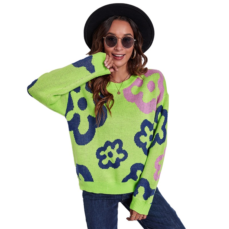 Flower Jacquard Knit Sweater