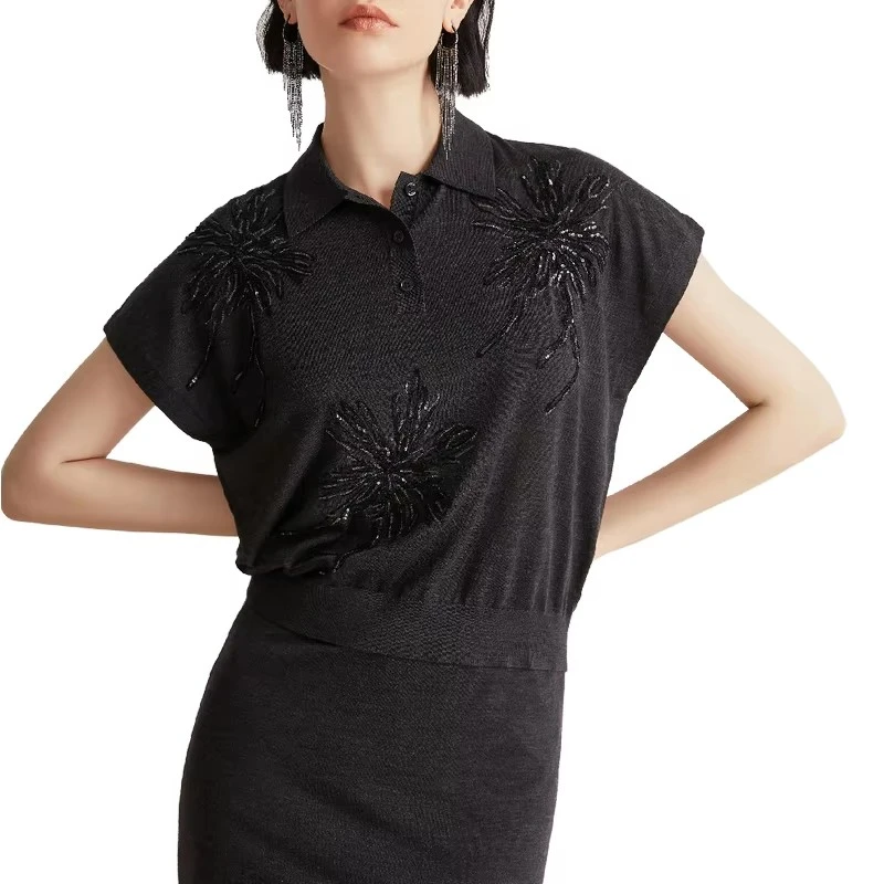 Pull pull-bouton de polo pour femmes